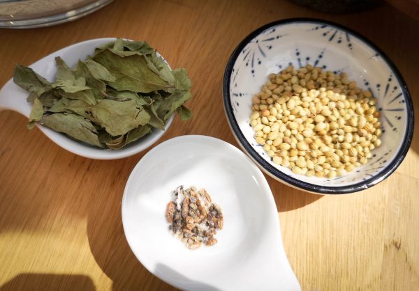 Kardamom, Koriandersamen und Curry Blätter
