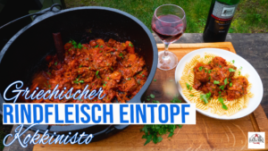 Kokkinisto griechischer Rindfleisch Eintopf aus dem Dutch Oven