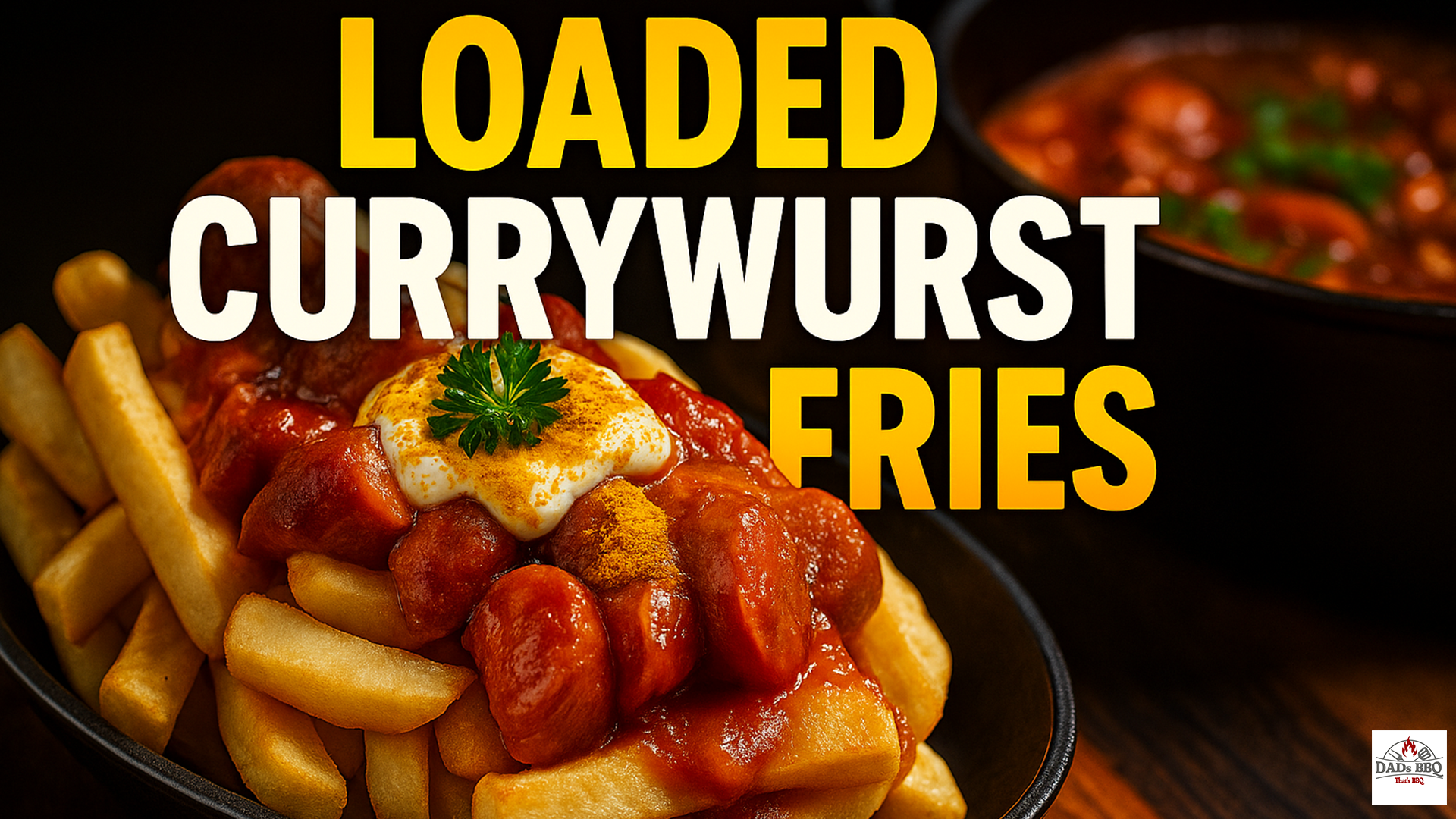 Currywurst-Suppe mit VW-Currywurst – als Loaded Fries aus dem Dutch Oven