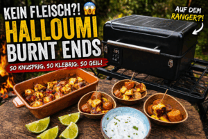 Halloumi Burnt Ends vom Grill – knuspriger BBQ Käse statt Fleisch