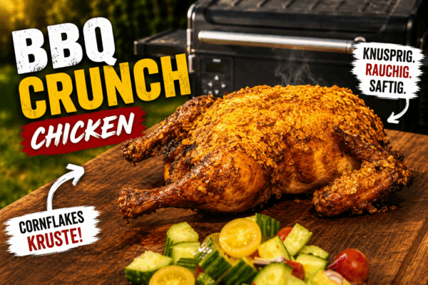 BBQ Crunch Chicken aus dem Smoker – Knuspriges Hähnchen mit Cornflakes-Kruste
