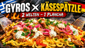 Gyros-Spätzle-Pfanne von der Plancha – Gyros trifft Käsespätzle