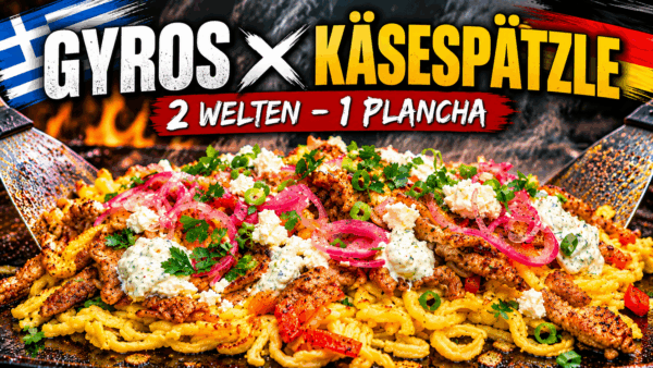 Gyros-Spätzle-Pfanne von der Plancha – Gyros trifft Käsespätzle