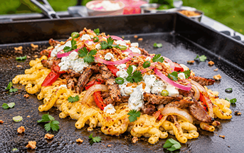 Gyros mit Käse Spätzle und Toppings
